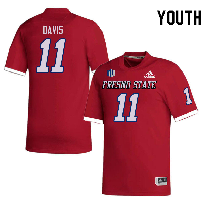 Youth #11 Jayden Davis Fresno State Bulldogs College Football Jerseys Stitched Sale-Red
